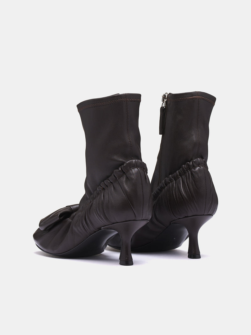 Leather Bow Ankle Boots (AD0796-DARK-BROWN)