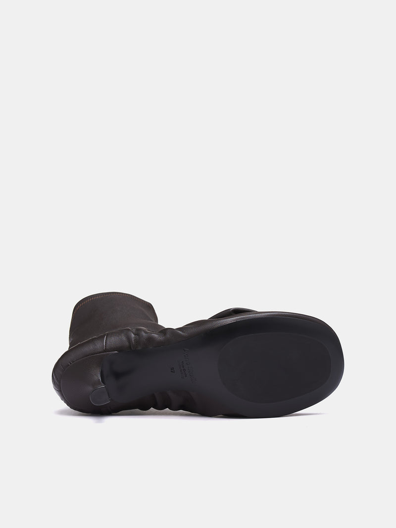 Leather Bow Ankle Boots (AD0796-DARK-BROWN)