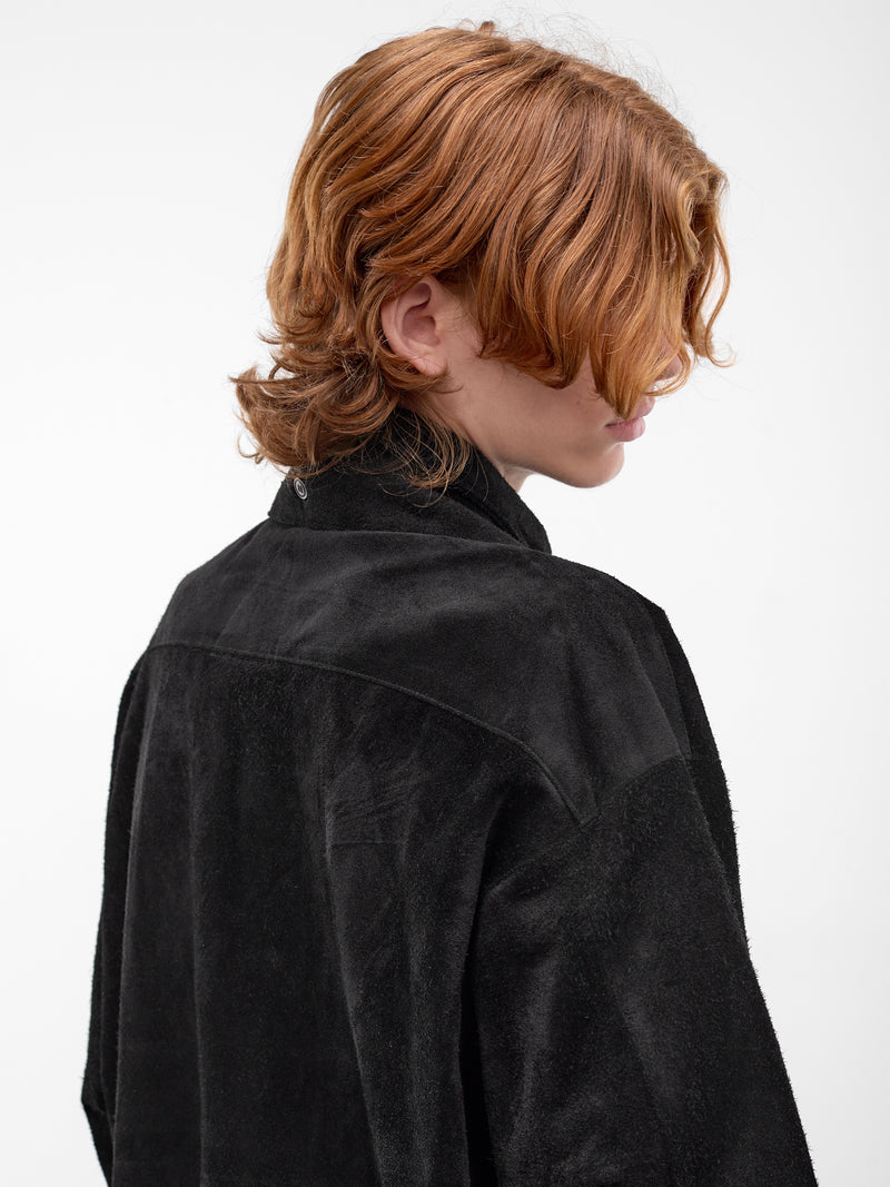 Black Leather Ribbon Shirt (ADS2604-DEEP-NIGHT-BLACK)