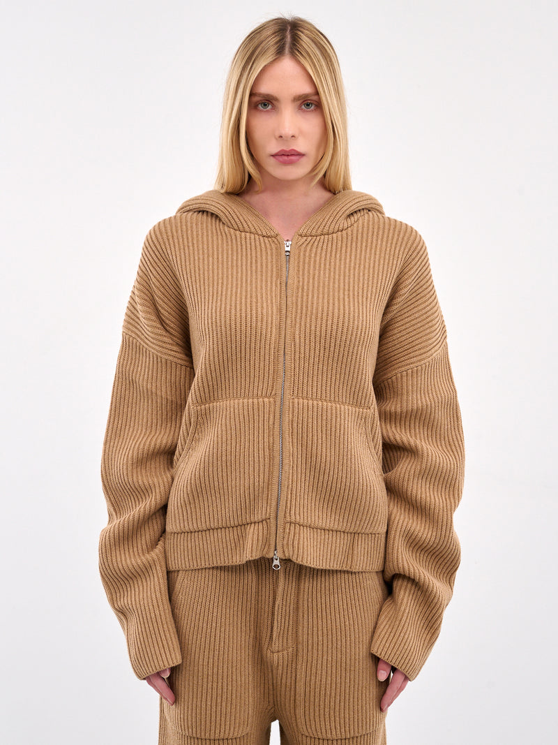 Zip-Up Ribbed Knit Hoodie (AMBR2521-TIGERS-EYE)