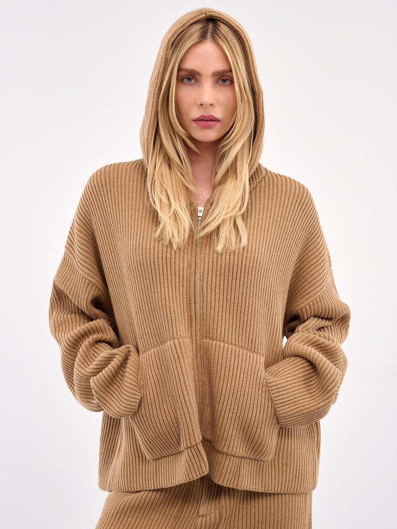 Zip-Up Ribbed Knit Hoodie (AMBR2521-TIGERS-EYE)