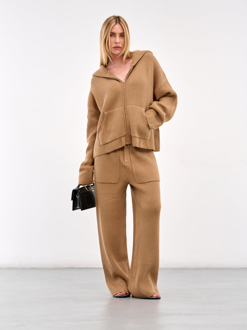 Zip-Up Ribbed Knit Hoodie (AMBR2521-TIGERS-EYE)