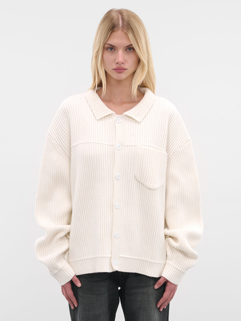 White Cotton Knit Cardigan (AMBR2529-WHITE)