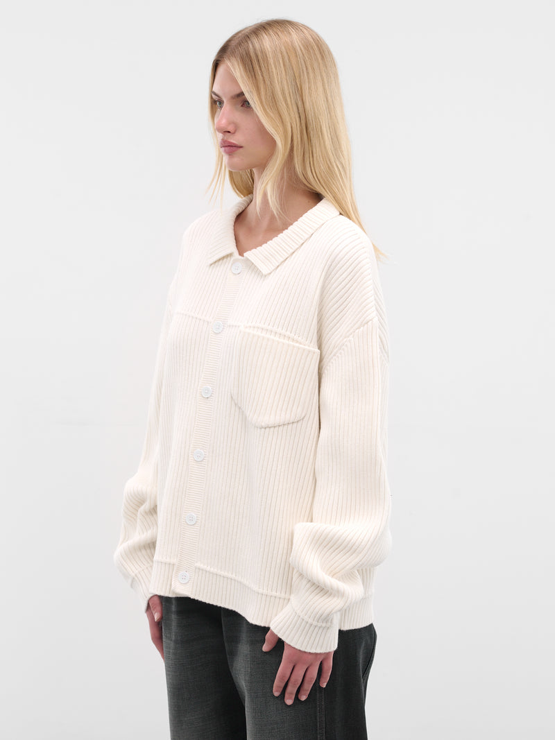 White Cotton Knit Cardigan (AMBR2529-WHITE)