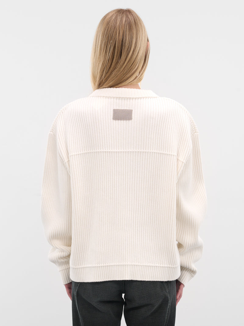 White Cotton Knit Cardigan (AMBR2529-WHITE)