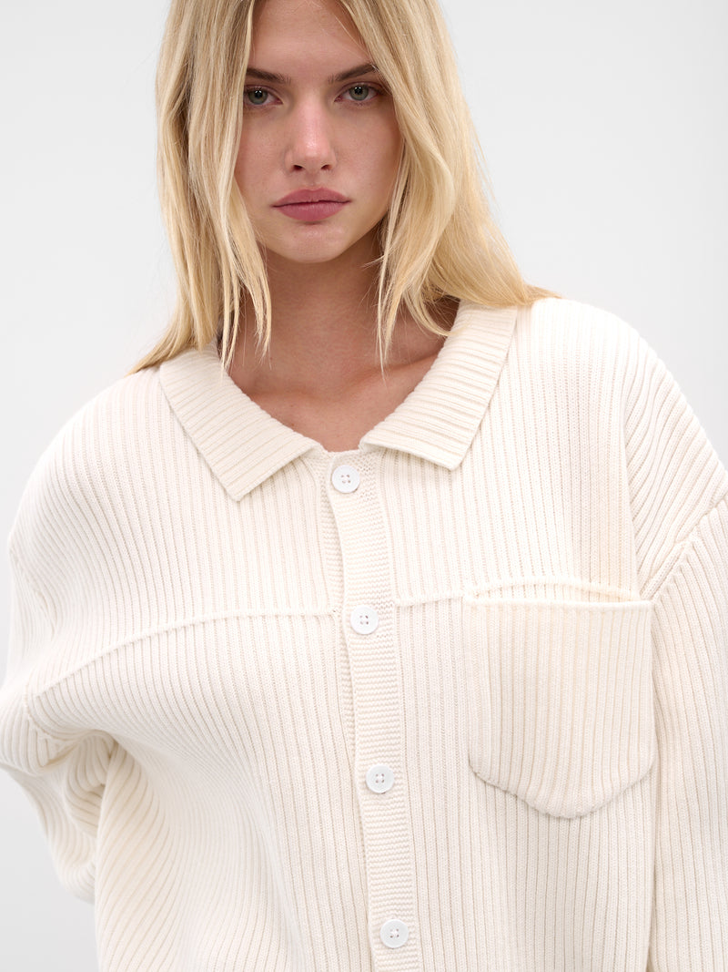 White Cotton Knit Cardigan (AMBR2529-WHITE)