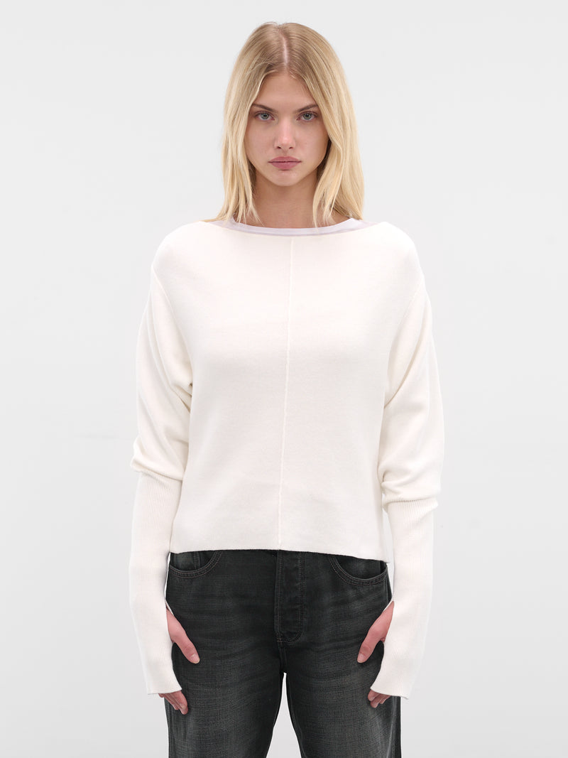 White Off-Shoulder Cotton Knit Sweater (AMFW2523-OFF-WHITE)