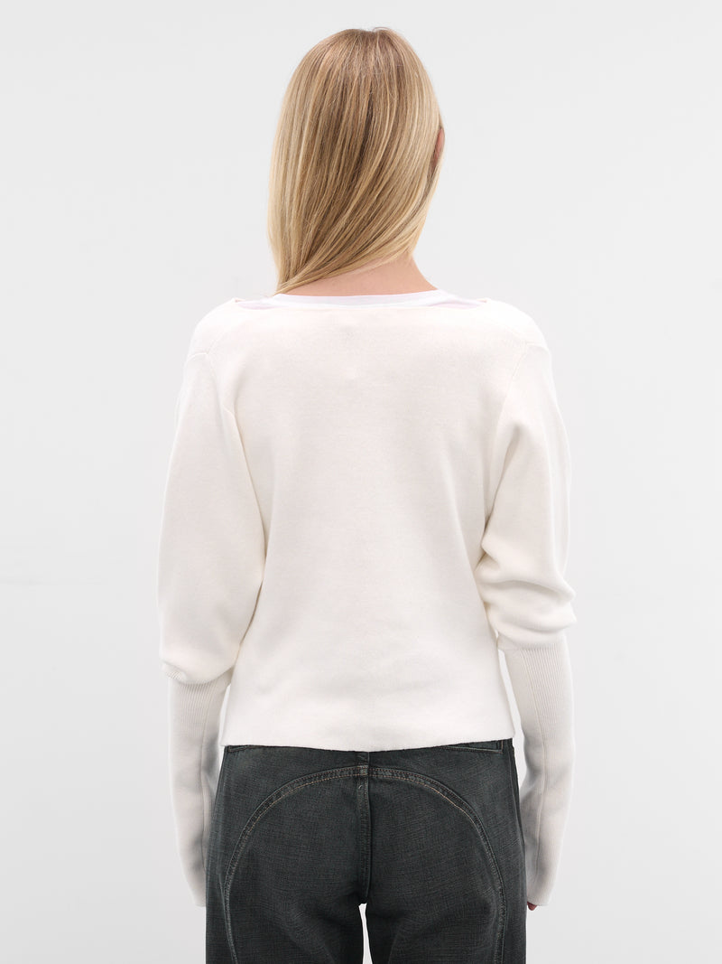 White Off-Shoulder Cotton Knit Sweater (AMFW2523-OFF-WHITE)