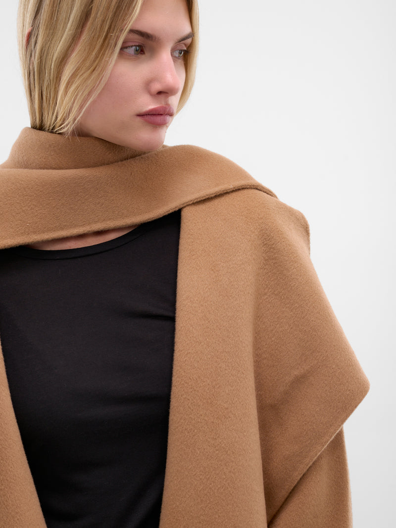 Beige Wool Scarf Neck Coat (AMFW2524-BUTTERSCOTCH)