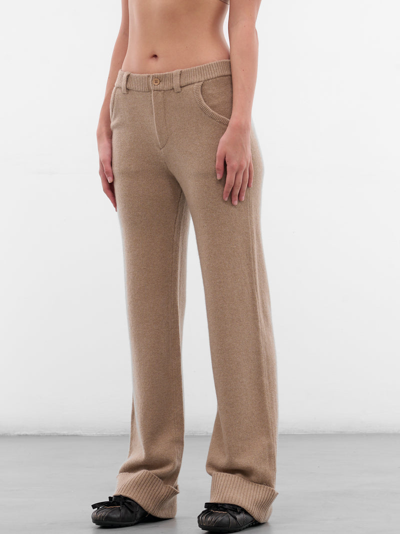Beige Amar Lambswool Knit Trousers (AMFW2529-TAN)