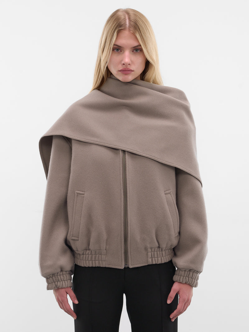 Brown Tuli Draped Scarf Jacket (AMFW2564-ASH-BROWN)
