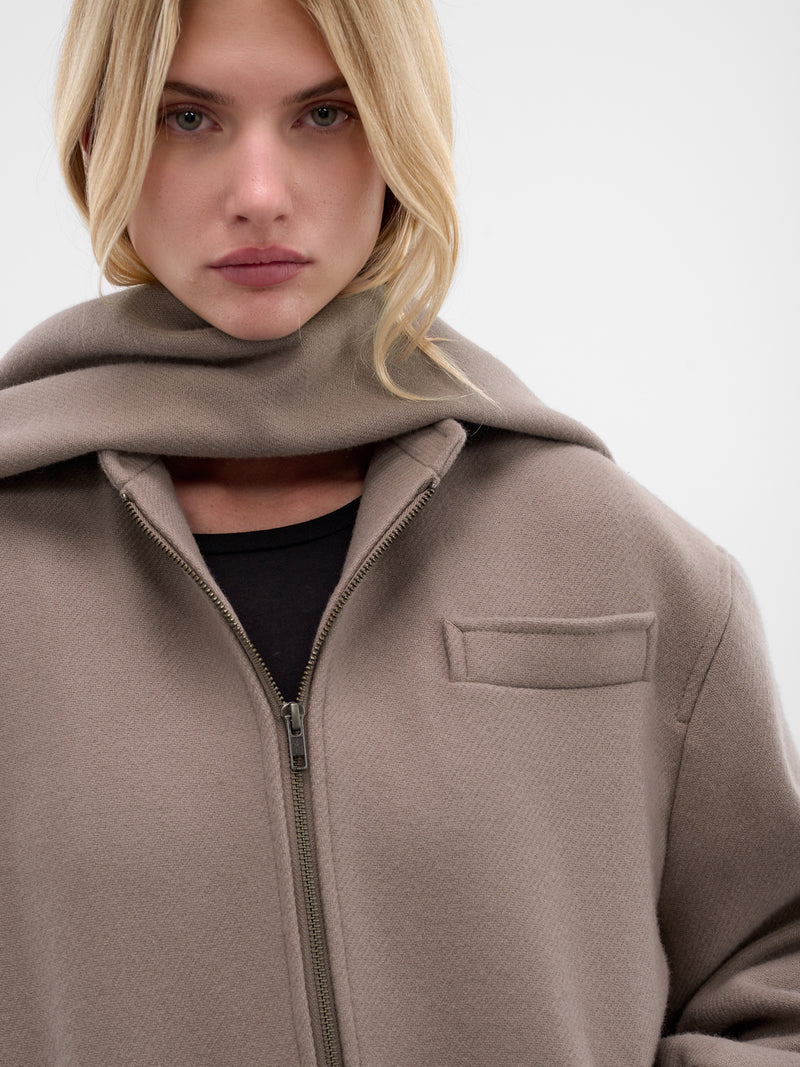 Brown Tuli Draped Scarf Jacket (AMFW2564-ASH-BROWN)