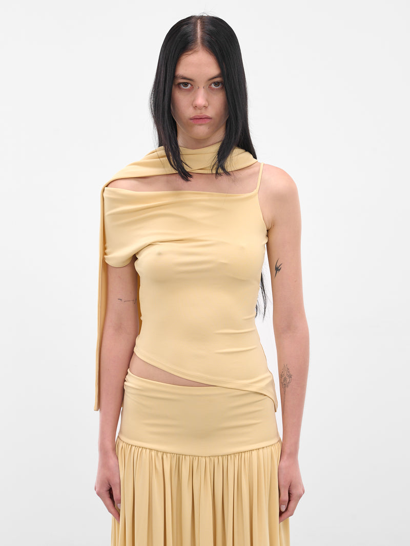 Yellow Asymmetric Scarf Tank Top (AMPF2537-BUTTERCREAM)