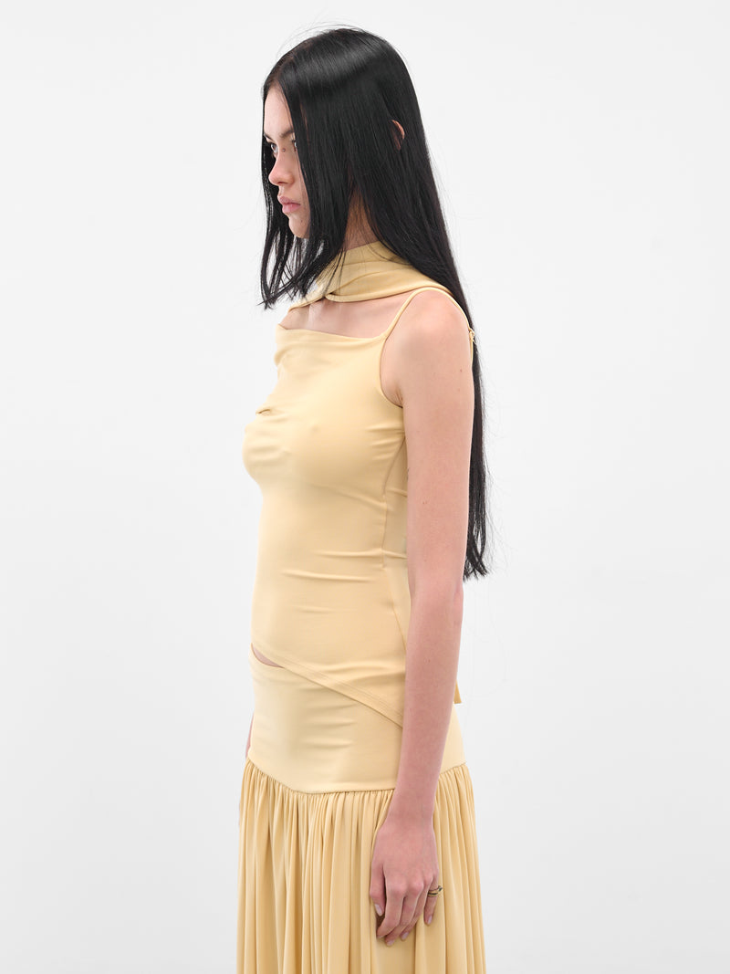 Yellow Asymmetric Scarf Tank Top (AMPF2537-BUTTERCREAM)