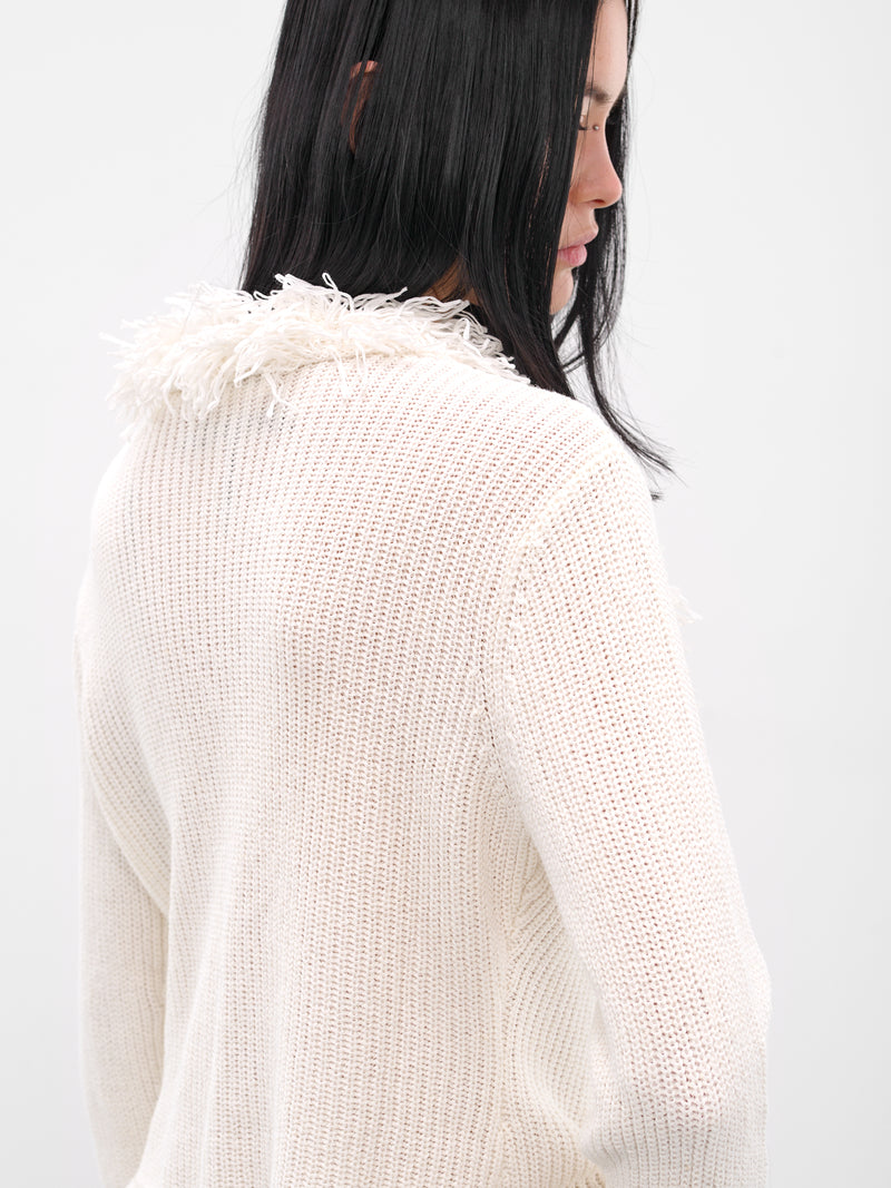 White Mello Fringe Knit Cardigan (AMPF2545-MELLO-MILK)
