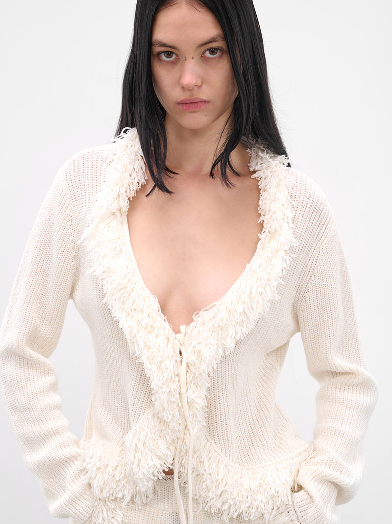 White Mello Fringe Knit Cardigan (AMPF2545-MELLO-MILK)