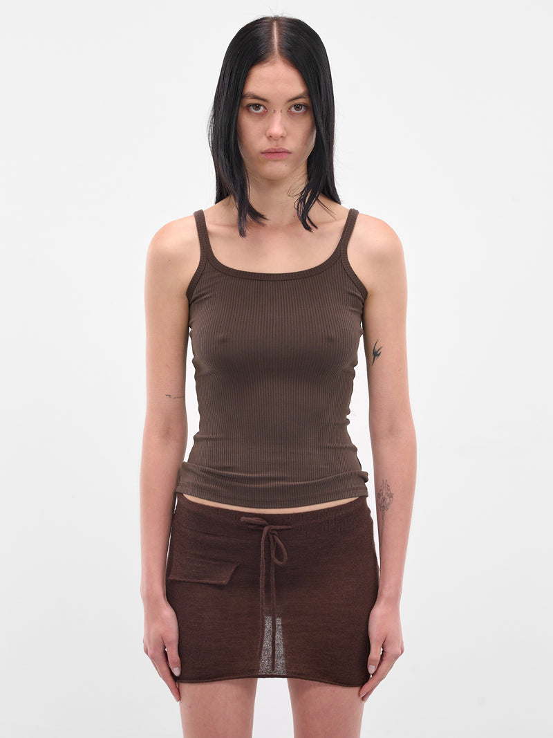 Brown Rib-Knit Tank Top (AMPF2569-DARK-BROWN)