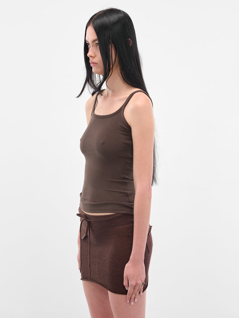 Brown Rib-Knit Tank Top (AMPF2569-DARK-BROWN)