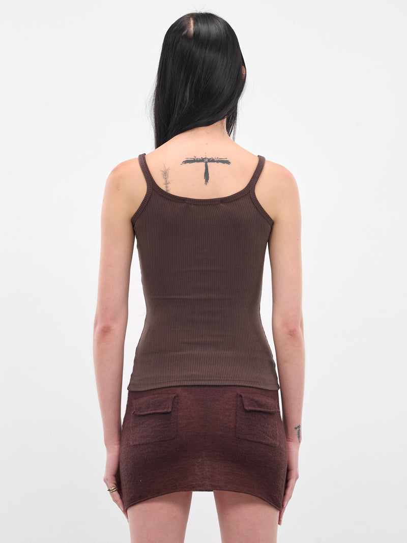 Brown Rib-Knit Tank Top (AMPF2569-DARK-BROWN)