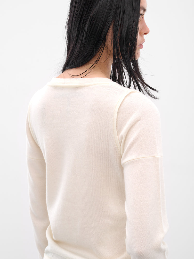 White Double Long Sleeve Sweater (AMPF2574-WHITE)