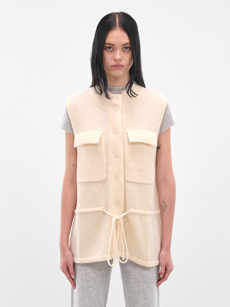 Cream Tied Buttoned Knit Vest (AMPF2577-PEACH-CREAM)