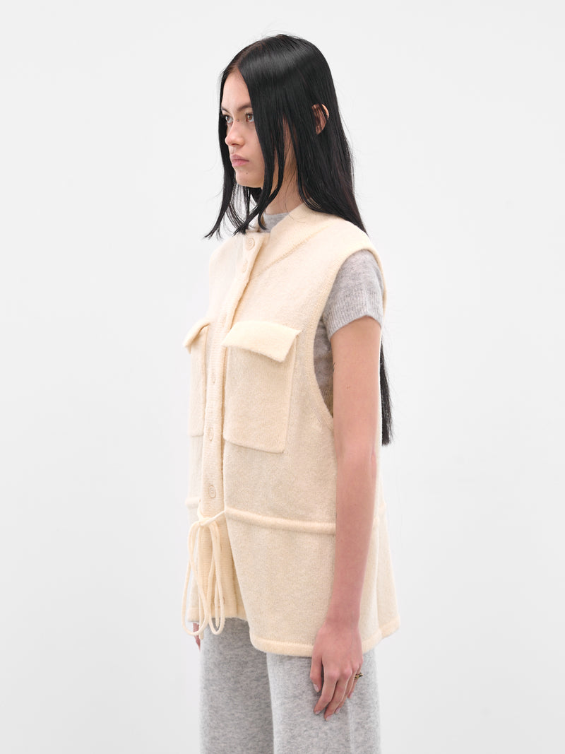 Cream Tied Buttoned Knit Vest (AMPF2577-PEACH-CREAM)