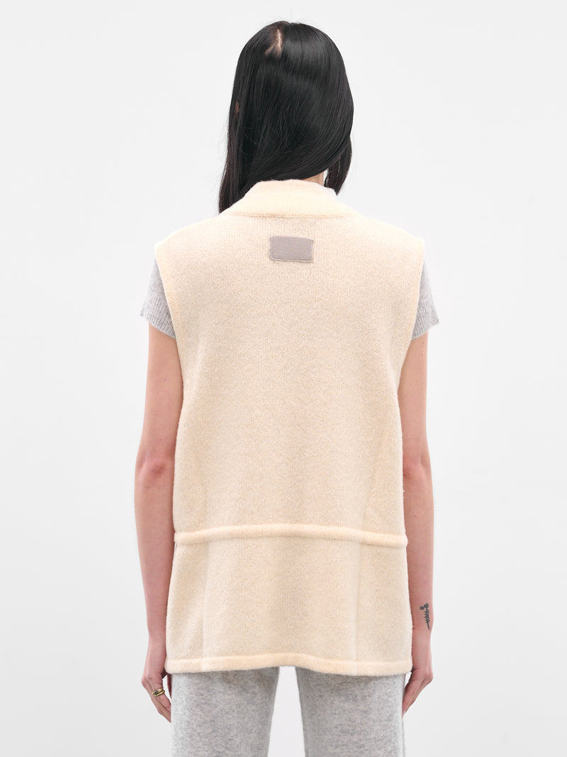 Cream Tied Buttoned Knit Vest (AMPF2577-PEACH-CREAM)