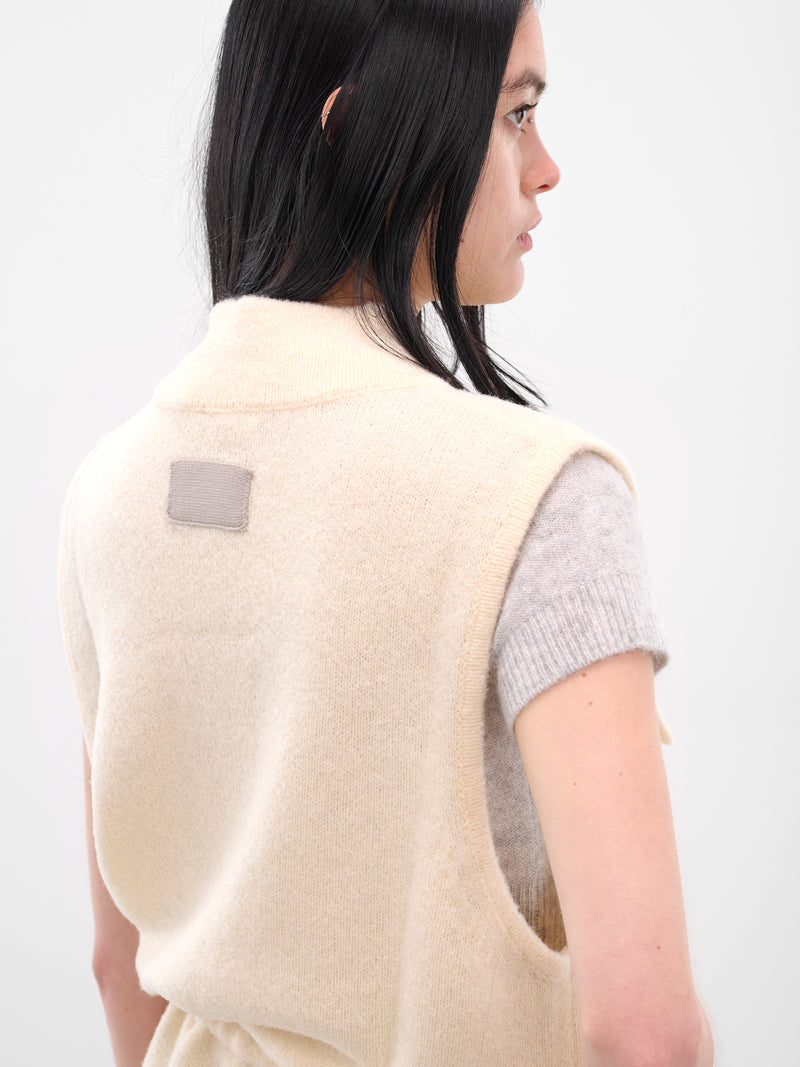 Cream Tied Buttoned Knit Vest (AMPF2577-PEACH-CREAM)