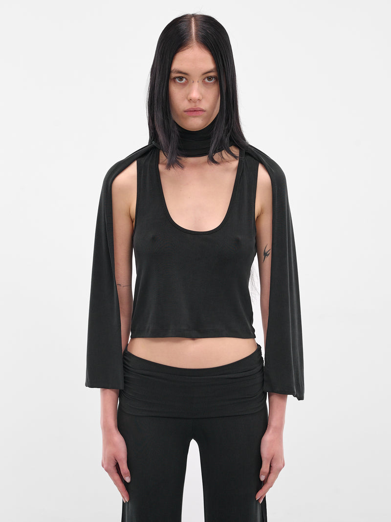 Black Scarf Scoop Knit Tank (AMPF2588-MIDNIGHT)