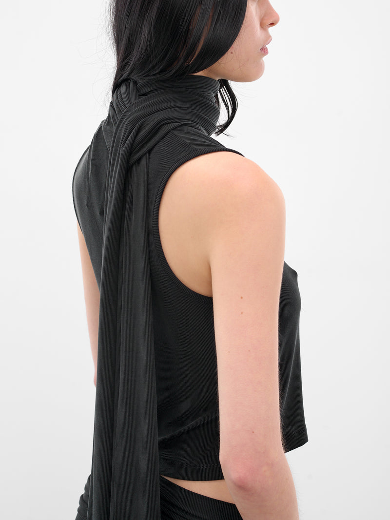 Black Scarf Scoop Knit Tank (AMPF2588-MIDNIGHT)