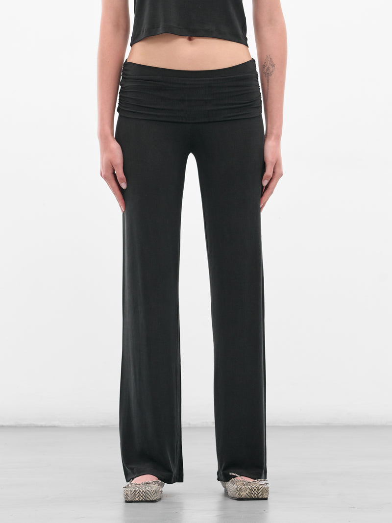 Black Ruched Fold Over Pants (AMPF2589-MIDNIGHT)