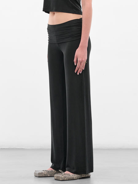 【未使用】argue NYLON MIDDLE HARF PANTS Black Ruched Fold Over Pants (AMPF2589-MIDNIGHT)