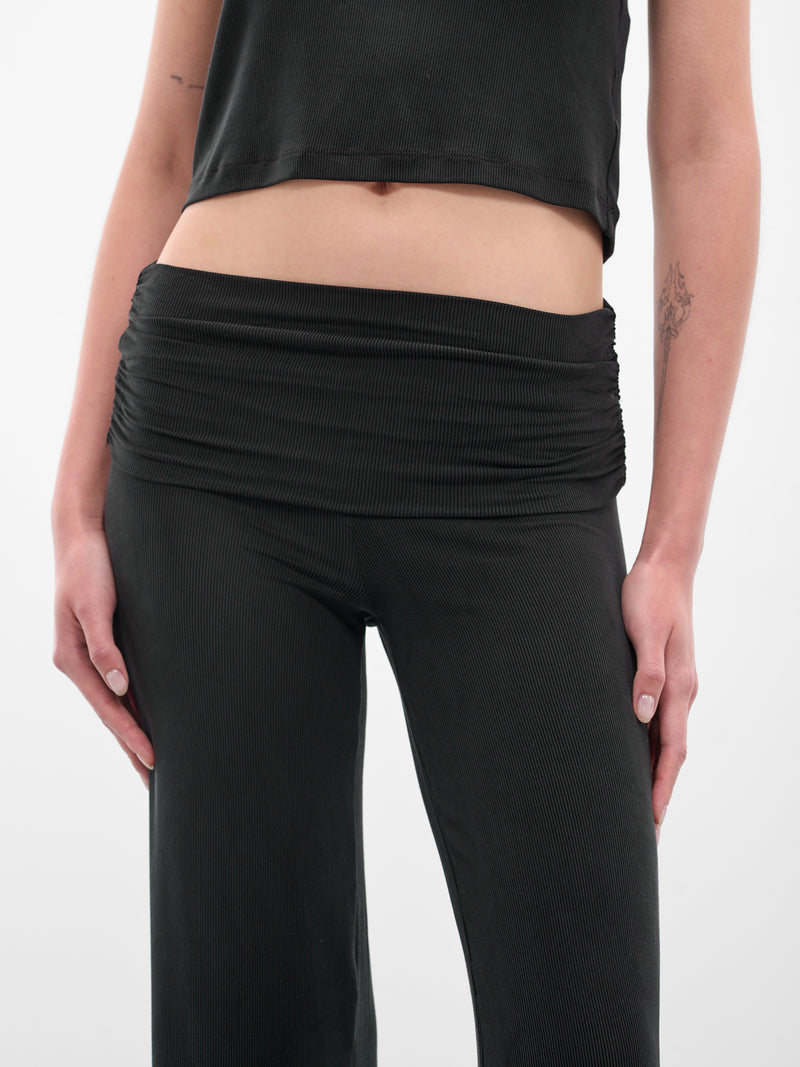 Black Ruched Fold Over Pants (AMPF2589-MIDNIGHT)