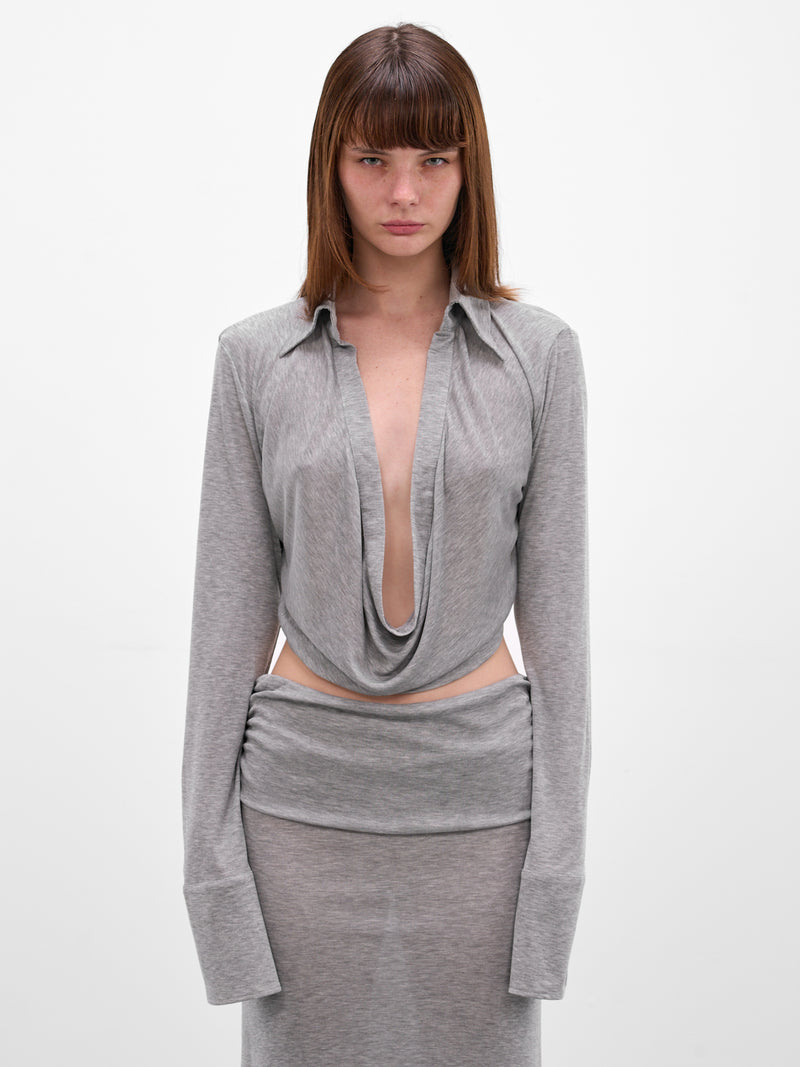 Feyra Gray Draped Blouse (AMR2629-GRAY)