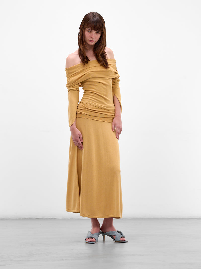 Rylin Saffron Draped Silk Skirt (AMR2641-SAFFRON)