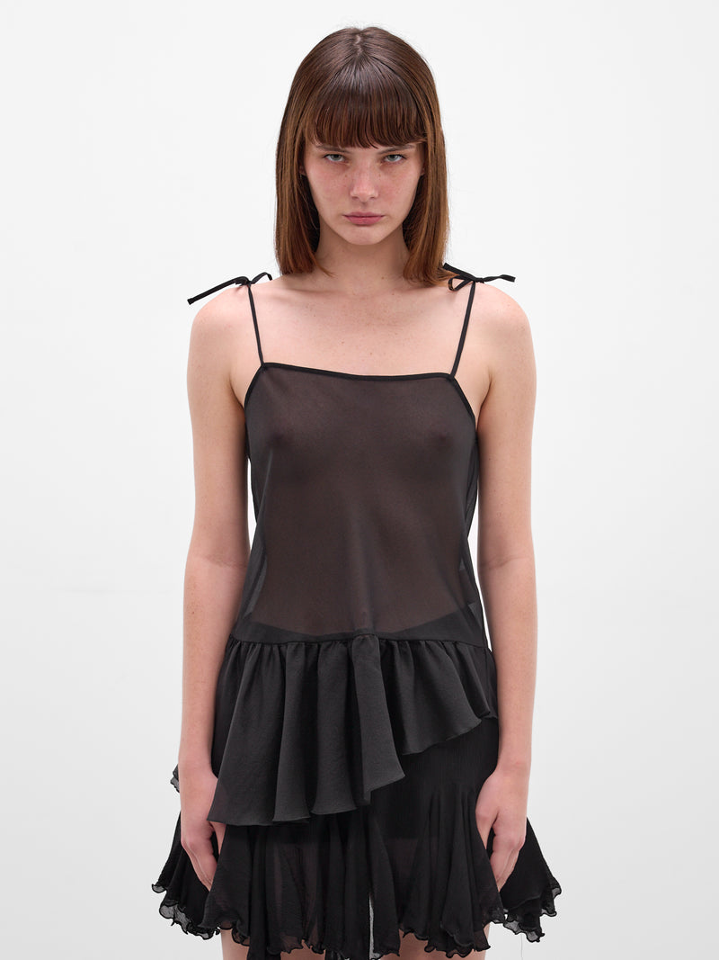Olyra Asymmetric Draped Ruffle Tank (AMR2648-OLYRA-BLACK)