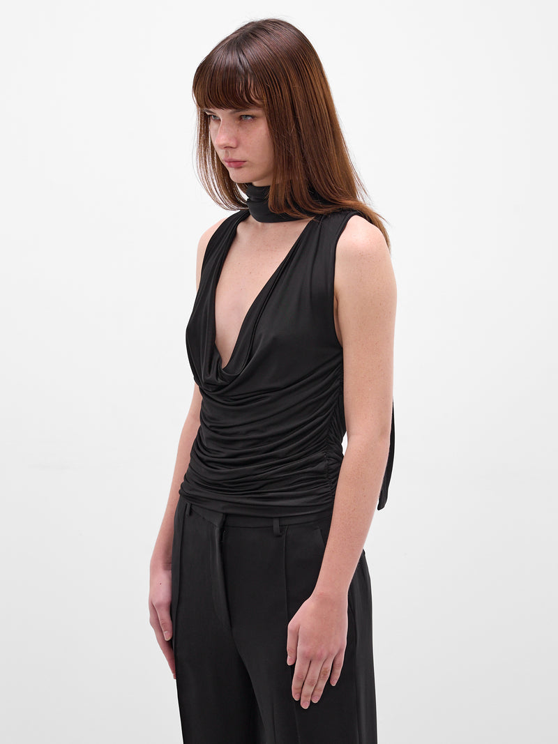 Brise Black Draped Scarf Blouse (AMR2667-BLACK)