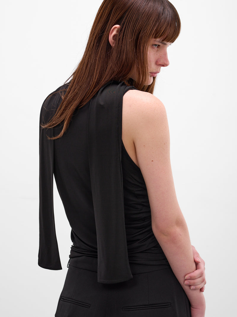 Brise Black Draped Scarf Blouse (AMR2667-BLACK)