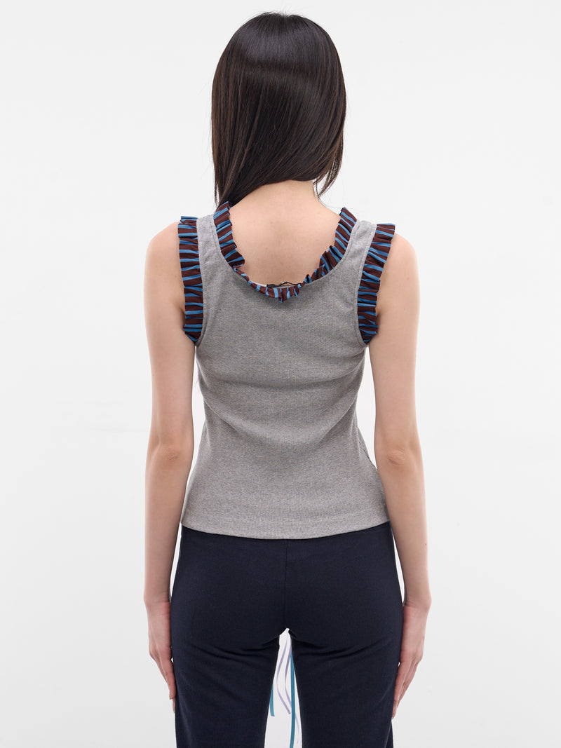 Gray Striped Frilled Tank Top (AN001TP26SSGRB-GRAY-BEAR)