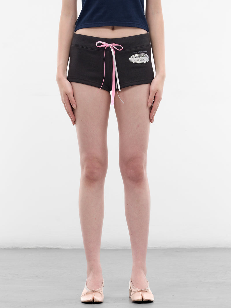 Brown Happy Birthday Micro Shorts (AN006PT26SSBRN-BROWN)