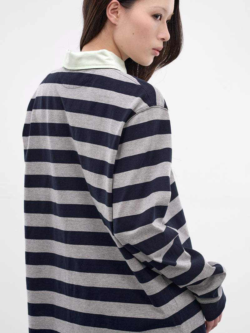 Navy Striped Rugger Shirt (AN006TP26SSNGR-NAVY-GRAY)