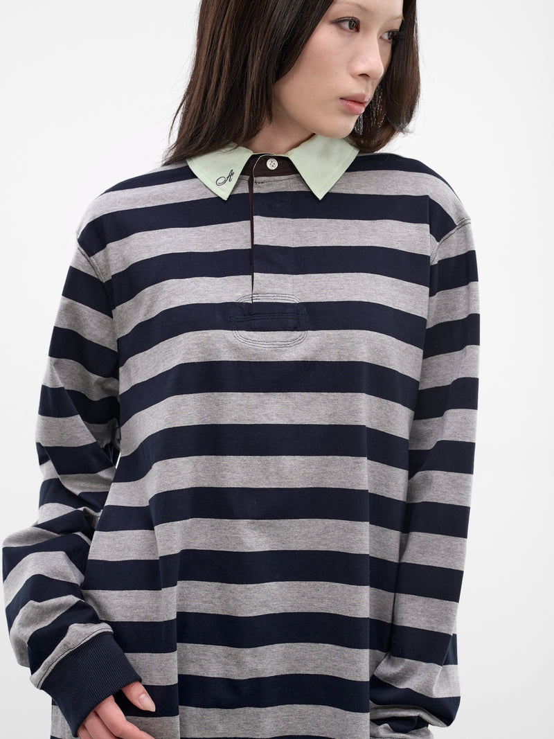 Navy Striped Rugger Shirt (AN006TP26SSNGR-NAVY-GRAY)