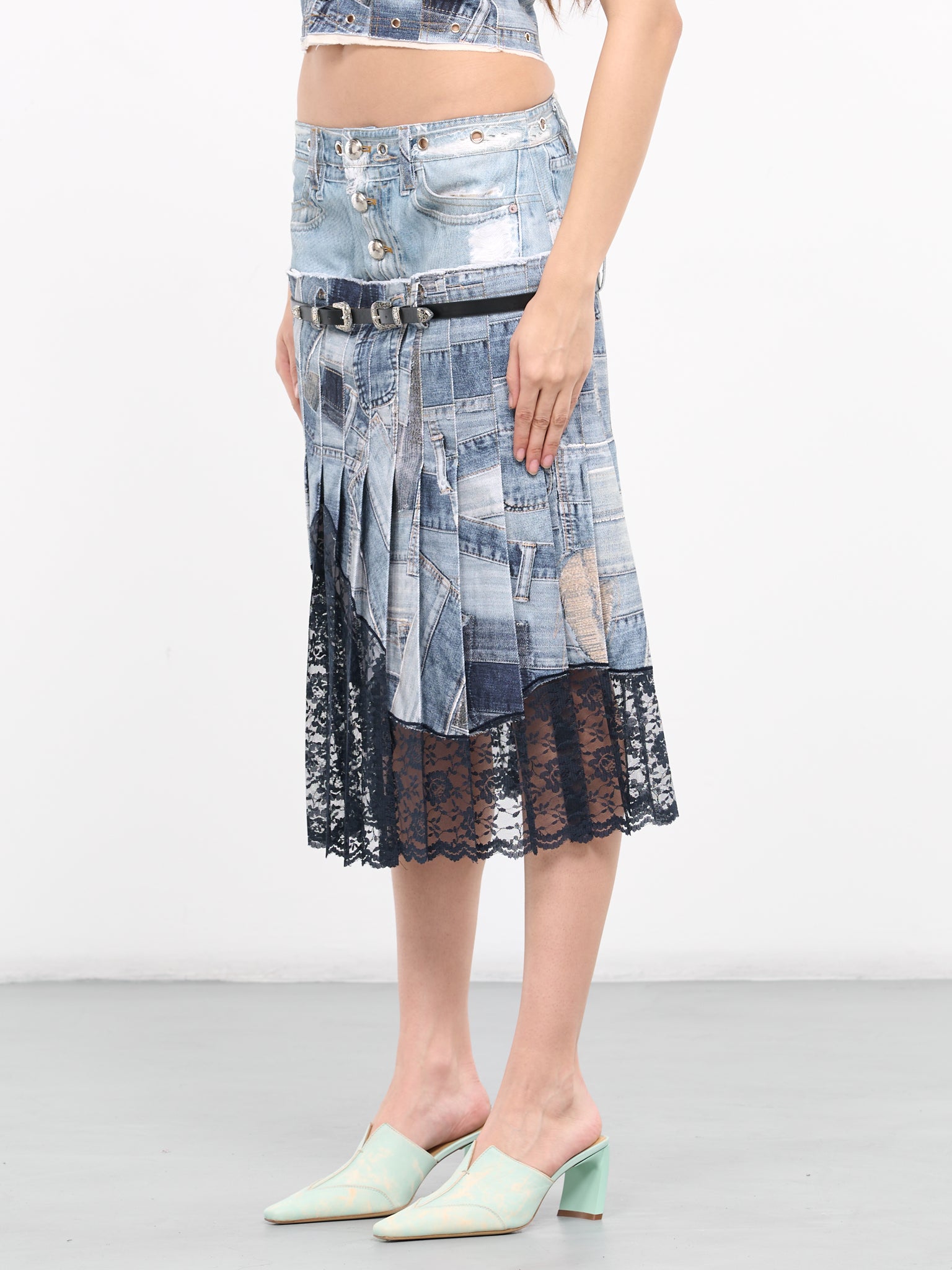 Trompe L'oeil Midi Skirt (APA725W-BLUE)