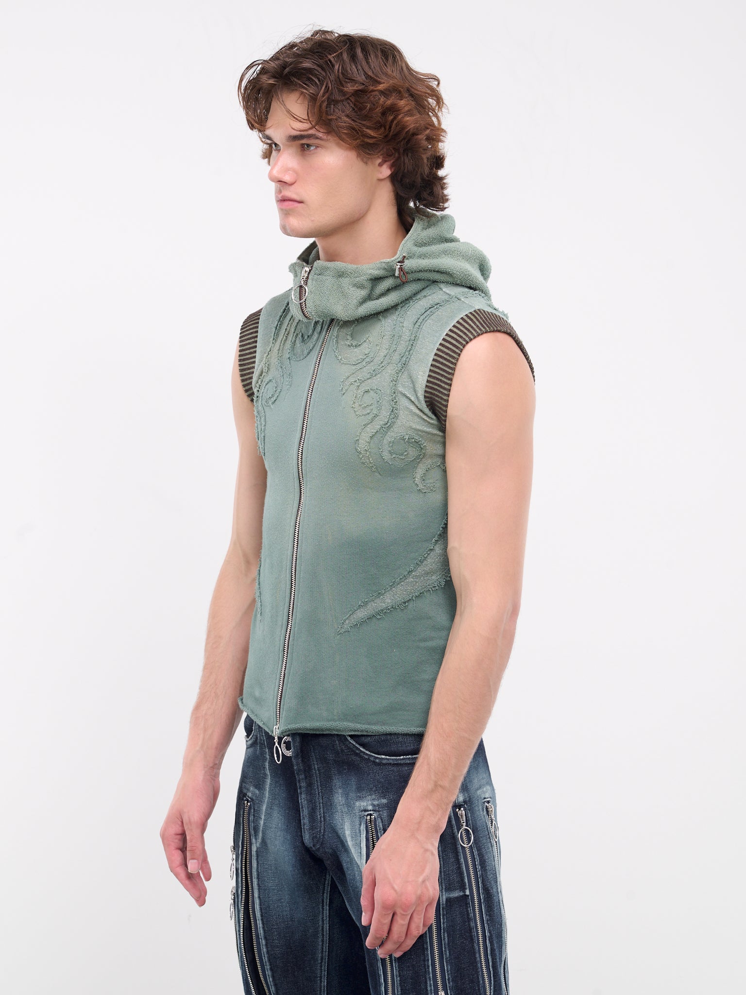 Appliqué Jersey Hooded Vest (APPVEST-OLIVE-GREEN-GARMENT-DY)
