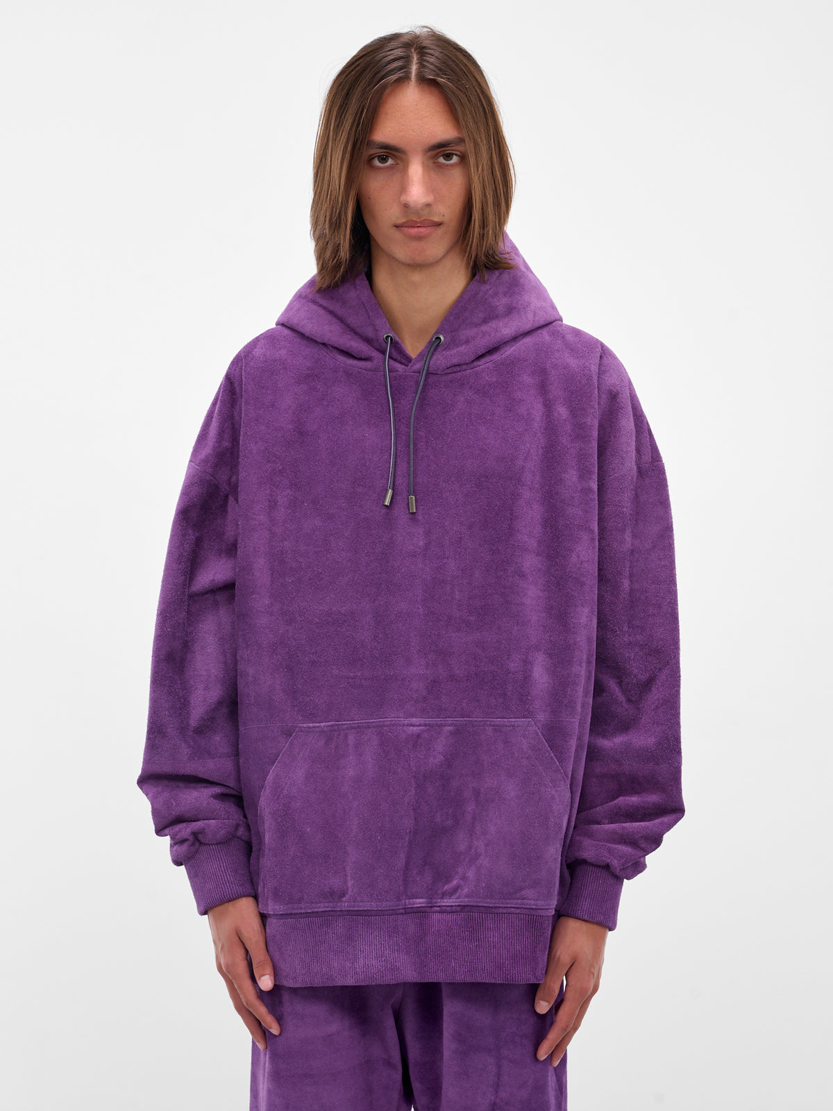 Purple Suede Leather Oversized Hoodie (ARJ2507-PURPLE-SUEDE)