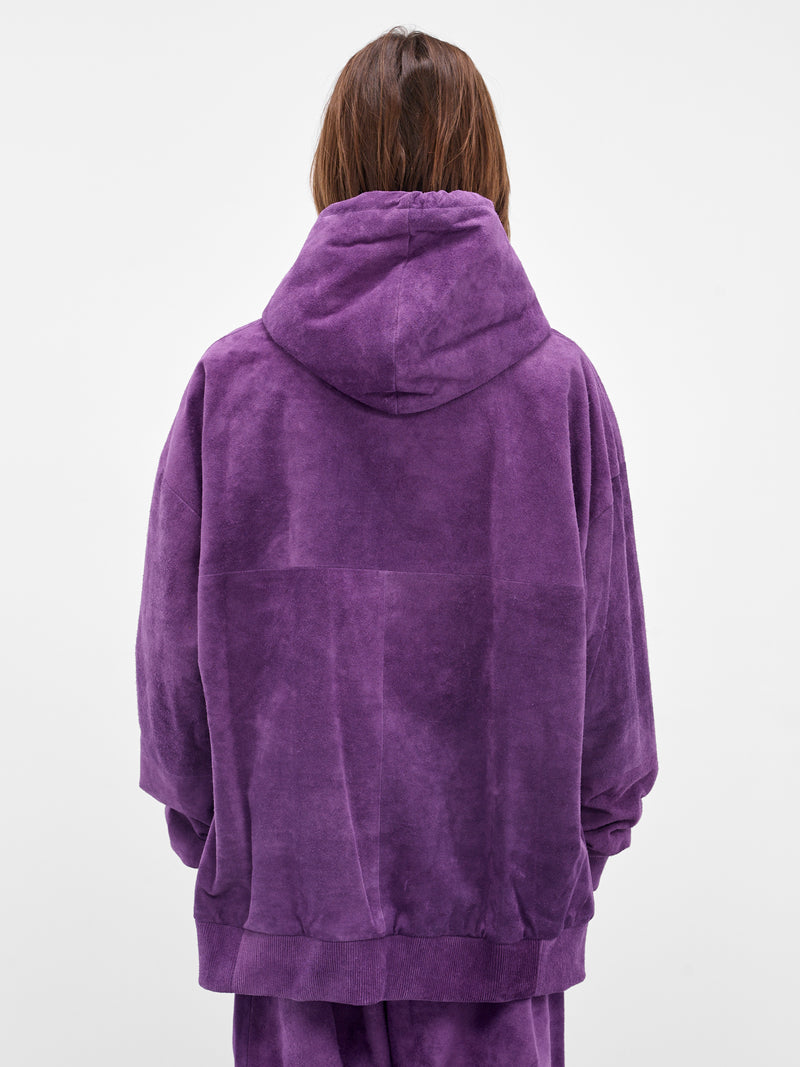 Purple Suede Leather Oversized Hoodie (ARJ2507-PURPLE-SUEDE)