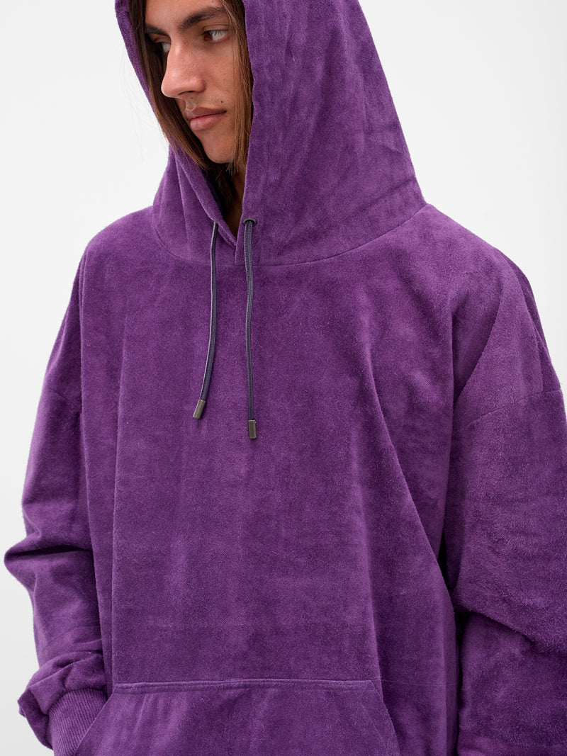 Purple Suede Leather Oversized Hoodie (ARJ2507-PURPLE-SUEDE)