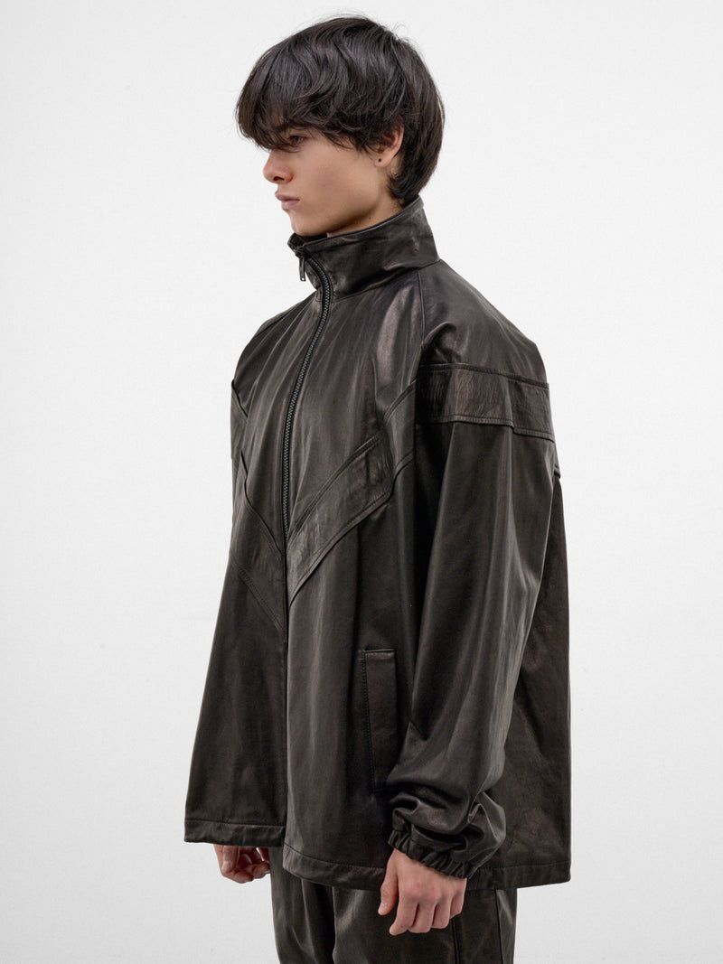 Black Leather Track Jacket (ARJ2655-BLACK-LUXE)