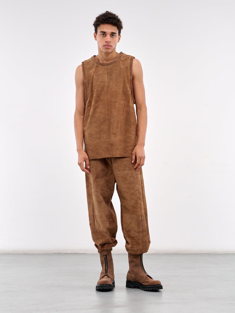 Brown Suede Elasticized Joggers (ARP2508-CAMEL-SUEDE)
