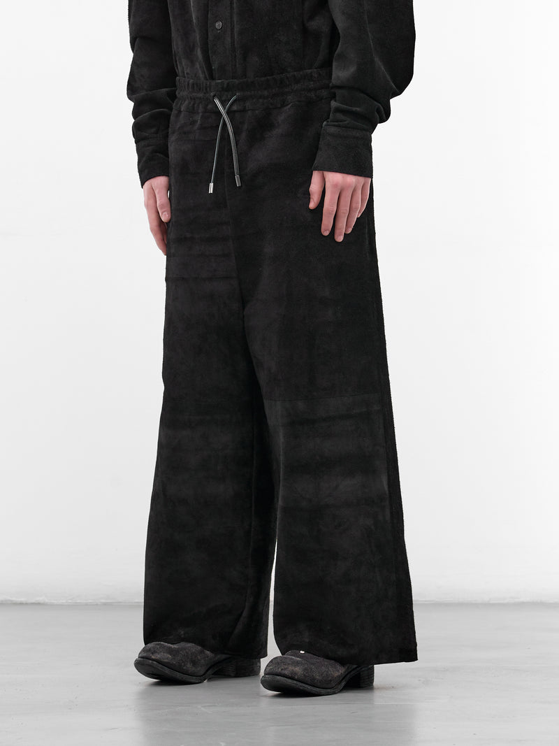 Black Leather Wide Baggy Trousers (ARP2504-DEEP-NIGHT-BLACK)